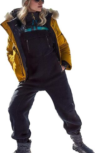 سيك مي افرهول من الصوف للنساء من قطعة واحدة باشرطة بحمالات قابلة للتعديل للتدفئة في الشتاء، سروال تزلج زغبي in Kuwait