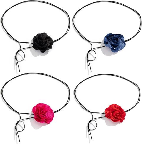 موتريدا مجموعة احزمة زهور كبيرة انيقة قابلة للتعديل من حبل مخملي قابل للتعديل للنساء والفتيات من 4 قطع in Kuwait