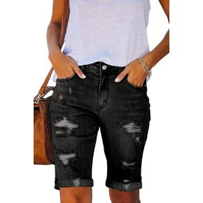 Necooer Women Jean Shorts Ripped Casual Summer Mid Waist Stretchy Five Points Denim Jean Shorts in Kuwait