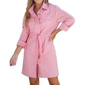 luvamia Denim Dress for Women Long Sleeve Jean Button Down Shirt Dresses with Pockets Casual Fashion Shift Short Dress