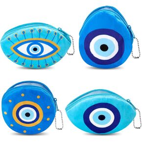 محفظة عملات معدنية مخملية بتصميم عين الحسد من ايكوديس، محفظة عملات معدنية صغيرة لطيفة، محفظة فضفاضة دائرية، عين الحسد زرقاء، هدية زينة تركية للبنات والنساء in Kuwait