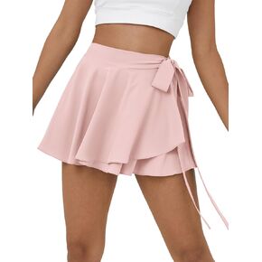 Aurgelmir Pleated Tennis Skirts for Women High Waisted Lace Up Built-in Shorts Athletic Golf Running Skirts with Pockets Pink in Kuwait