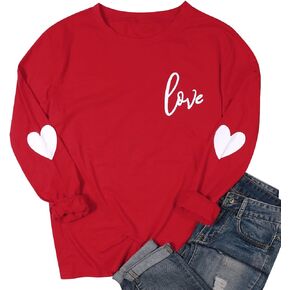 Love Letter Print T Shirt Women Funny Valentine's Day Tee Shirt Love Heart Graphic Long Sleeve Tops