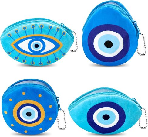 محفظة عملات معدنية مخملية بتصميم عين الحسد من ايكوديس، محفظة عملات معدنية صغيرة لطيفة، محفظة فضفاضة دائرية، عين الحسد زرقاء، هدية زينة تركية للبنات والنساء in Kuwait