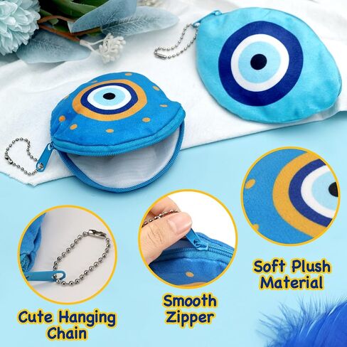 محفظة عملات معدنية مخملية بتصميم عين الحسد من ايكوديس، محفظة عملات معدنية صغيرة لطيفة، محفظة فضفاضة دائرية، عين الحسد زرقاء، هدية زينة تركية للبنات والنساء in Kuwait
