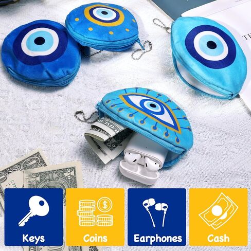محفظة عملات معدنية مخملية بتصميم عين الحسد من ايكوديس، محفظة عملات معدنية صغيرة لطيفة، محفظة فضفاضة دائرية، عين الحسد زرقاء، هدية زينة تركية للبنات والنساء in Kuwait