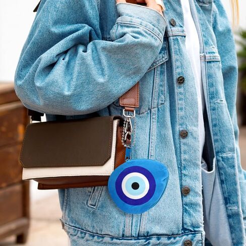 محفظة عملات معدنية مخملية بتصميم عين الحسد من ايكوديس، محفظة عملات معدنية صغيرة لطيفة، محفظة فضفاضة دائرية، عين الحسد زرقاء، هدية زينة تركية للبنات والنساء in Kuwait