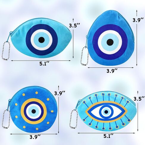 محفظة عملات معدنية مخملية بتصميم عين الحسد من ايكوديس، محفظة عملات معدنية صغيرة لطيفة، محفظة فضفاضة دائرية، عين الحسد زرقاء، هدية زينة تركية للبنات والنساء in Kuwait