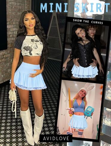 Avidlove Women Pleated Mini Skirt Sexy Lace Ruffle Solid Skirt Lingerie Short Skirts in Saudi Arabia