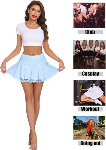 Avidlove Women Pleated Mini Skirt Sexy Lace Ruffle Solid Skirt Lingerie Short Skirts in Saudi Arabia