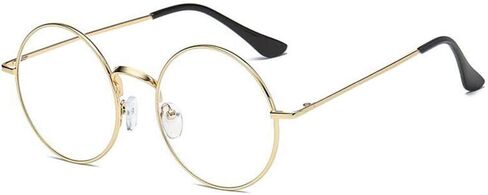 Nadasha Santa Eyeglasses Old Man Cosplay Gold Round Circle Frame Clear Lens Santa Claus Glasses (One Size Fits Most Adults) (Gold) in Saudi Arabia