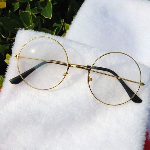 Nadasha Santa Eyeglasses Old Man Cosplay Gold Round Circle Frame Clear Lens Santa Claus Glasses (One Size Fits Most Adults) (Gold) in Saudi Arabia