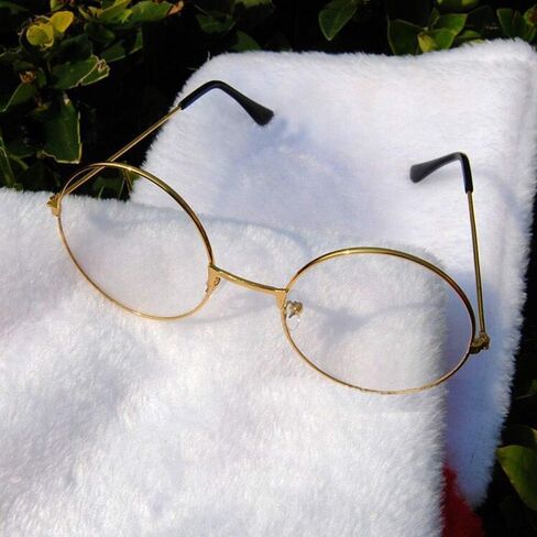 Nadasha Santa Eyeglasses Old Man Cosplay Gold Round Circle Frame Clear Lens Santa Claus Glasses (One Size Fits Most Adults) (Gold) in Saudi Arabia