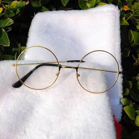 Nadasha Santa Eyeglasses Old Man Cosplay Gold Round Circle Frame Clear Lens Santa Claus Glasses (One Size Fits Most Adults) (Gold) in Saudi Arabia