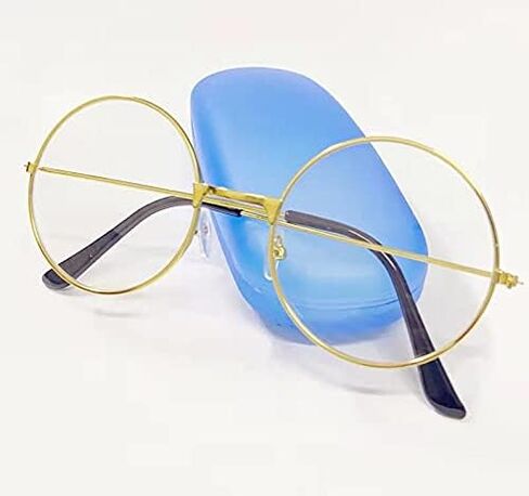 Nadasha Santa Eyeglasses Old Man Cosplay Gold Round Circle Frame Clear Lens Santa Claus Glasses (One Size Fits Most Adults) (Gold) in Saudi Arabia