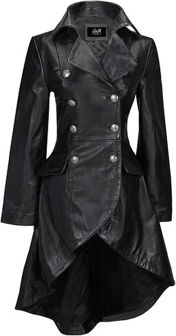 SNA Collection Ladies Women’s Real Leather Black Gothic Jacket Fitted Victorian Style Lace Back Coat in Saudi Arabia