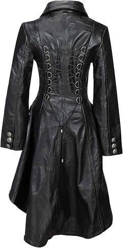 SNA Collection Ladies Women’s Real Leather Black Gothic Jacket Fitted Victorian Style Lace Back Coat in Saudi Arabia