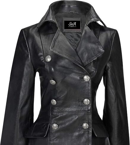 SNA Collection Ladies Women’s Real Leather Black Gothic Jacket Fitted Victorian Style Lace Back Coat in Saudi Arabia