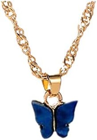 قلادة YUANYIJIA للسيدات 18 قيراط كنز أزرق على شكل فراشة، سلسلة طوق عصرية مشهورة ومتعددة الاستخدامات in Kuwait