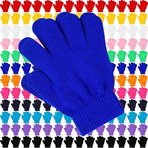 Handepo 200 Pairs Kids Gloves Bulk Children Winter Knitted Gloves Colorful Stretchy Full Finger Gloves for Homeless Donation Boys Girls Winter Christmas Gifts in Saudi Arabia