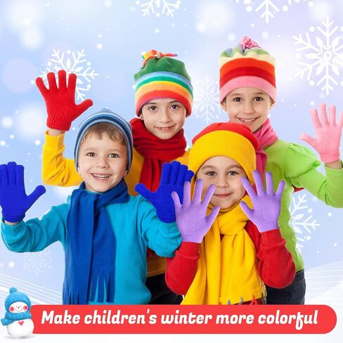 Handepo 200 Pairs Kids Gloves Bulk Children Winter Knitted Gloves Colorful Stretchy Full Finger Gloves for Homeless Donation Boys Girls Winter Christmas Gifts in Saudi Arabia
