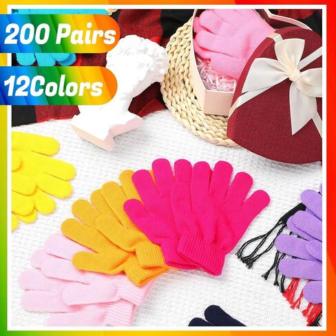 Handepo 200 Pairs Kids Gloves Bulk Children Winter Knitted Gloves Colorful Stretchy Full Finger Gloves for Homeless Donation Boys Girls Winter Christmas Gifts in Saudi Arabia
