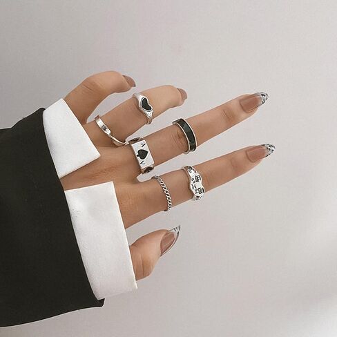 VKME 25 جهاز كمبيوتر شخصى خمر الفضة المفصل خواتم مجموعة للنساء الفتيات، البوهيمي تكويم المشتركة البنصر مجموعات، Y2K أزياء لطيف الرجعية ميدي خواتم حزمة العصرية لذيذ المجوهرات هدية in Kuwait