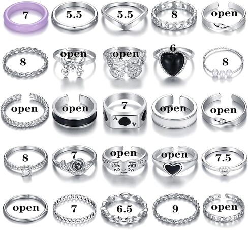 VKME 25 جهاز كمبيوتر شخصى خمر الفضة المفصل خواتم مجموعة للنساء الفتيات، البوهيمي تكويم المشتركة البنصر مجموعات، Y2K أزياء لطيف الرجعية ميدي خواتم حزمة العصرية لذيذ المجوهرات هدية in Kuwait