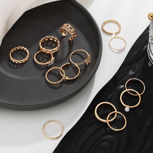 في كيه ام اي مجموعة خواتم مفصلية ذهبية 30 قطعة للنساء والفتيات، مجموعات خواتم الاصبع بوهو العتيقة القابلة للتكديس والتعديل، مجموعة خواتم ريترو عصرية عصرية وانيقة، هدية مجوهرات انيقة in Kuwait