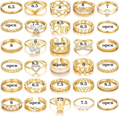 في كيه ام اي مجموعة خواتم مفصلية ذهبية 30 قطعة للنساء والفتيات، مجموعات خواتم الاصبع بوهو العتيقة القابلة للتكديس والتعديل، مجموعة خواتم ريترو عصرية عصرية وانيقة، هدية مجوهرات انيقة in Kuwait