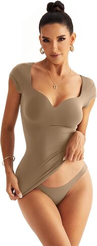 Micticsi Women Sweetheart Neckline Top Double Lined Short Sleeve T Shirts Y2K Slim Fit Going Out Tops 2024 in Kuwait