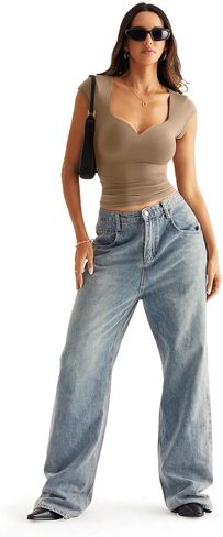 Micticsi Women Sweetheart Neckline Top Double Lined Short Sleeve T Shirts Y2K Slim Fit Going Out Tops 2024 in Kuwait