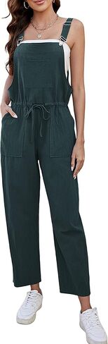 UANEO وزرة نسائية من الكتان فضفاضة تناسب مريلة واسعة الساق من القطن فضفاضة مع جيوب in Kuwait