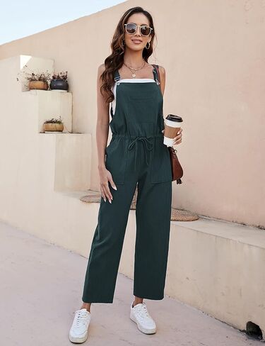 UANEO وزرة نسائية من الكتان فضفاضة تناسب مريلة واسعة الساق من القطن فضفاضة مع جيوب in Kuwait