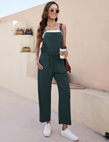 UANEO وزرة نسائية من الكتان فضفاضة تناسب مريلة واسعة الساق من القطن فضفاضة مع جيوب in Kuwait