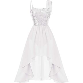 AFAVOM Sequin Lyrical Dance Dress for Women Adult Contemporary Dance Costumes High Low Tulle Chiffon Skirt Praise Dancewear in Kuwait