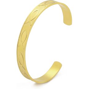 VASSAGO Jesus Fish Cuff Bracelet Open Bangle for Women Girls Christian Fish Adjustable Bracelet Animal Cuff Bracelet Fish Ichthys Symbol Jewelry in Kuwait