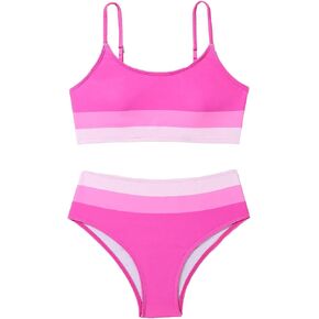 Milumia Girl's 2 Piece Color Block Swimsuits Spaghetti Strap High Waist Bikini Sets