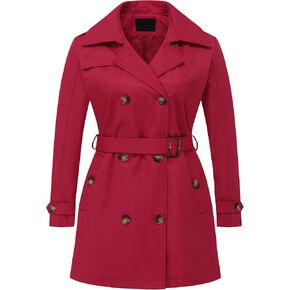 Chrisuno Women's Plus Size Double Breasted Trench Coats Mid-Length Belted Overcoat Dress Jacket with Detachable Hood in Kuwait