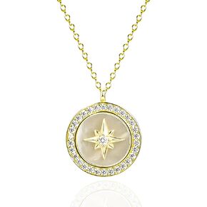 925 Sterling Silver Mother of Pearl North Star Locket Zircon Pendant Necklace in Saudi Arabia