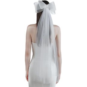 طرحة زفاف بيضاء من التول بعقدة فيونكة من امبري اديل، طرحة زفاف للعرائس - 35 × 28 انش، ابيض، M in Kuwait