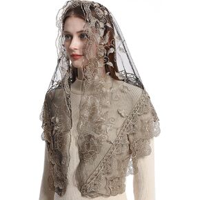 Bozidol الكنيسة الكاثوليكية حجاب مانتيلا - مثلث روز التطريز مصلى الدانتيل الحجاب الشامل وشاح قداس إسباني للنساء in Kuwait