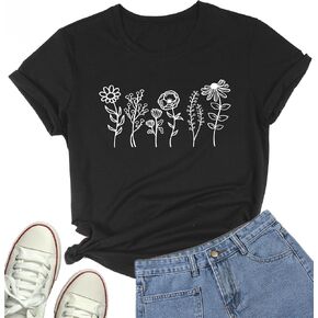 DANVOUY Flower Graphic T Shirt for Women Cute Floral Printed Shirt Tops