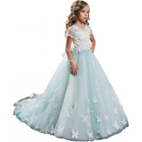 ABAO SISTER Elegant Lace Applique Floor Length Flower Girl Dress Wedding Birthday Pageant Ball Gown in Kuwait