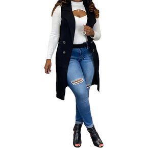 Women's Casual Sleeveless Long Sweater Vest Open Front Knit Cardigan Waistcoat with Pockets in Kuwait