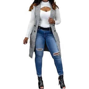 Women's Casual Sleeveless Long Sweater Vest Open Front Knit Cardigan Waistcoat with Pockets