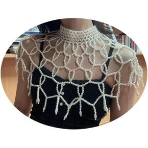 Bmirth لؤلؤة شال الجسم سلسلة اللؤلؤ الكتف القلائد مجوهرات الجسم مثير الصدرية شرابة الجسم سلسلة الصيف شاطئ الجسم اكسسوارات ملهى ليلي سلاسل الجسم الطرف in Kuwait