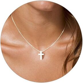 VRIUA Cross Necklace for Women 14K Gold Plated Dainty Gold Cross Necklace Simple Small Cross Necklace Box Chain Cross Pendant Necklace Everyday for Girls