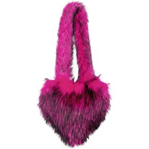 Large Tote Bag for Women Soft Winter Fluffy Fuzzy Furry Plush Top Handle Purse and Handbag with Cute Heart Design