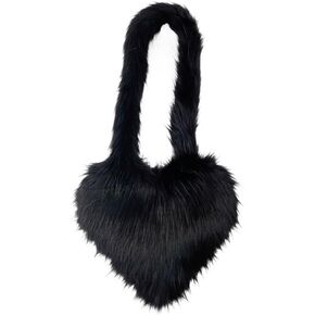 Large Tote Bag for Women Soft Winter Fluffy Fuzzy Furry Plush Top Handle Purse and Handbag with Cute Heart Design